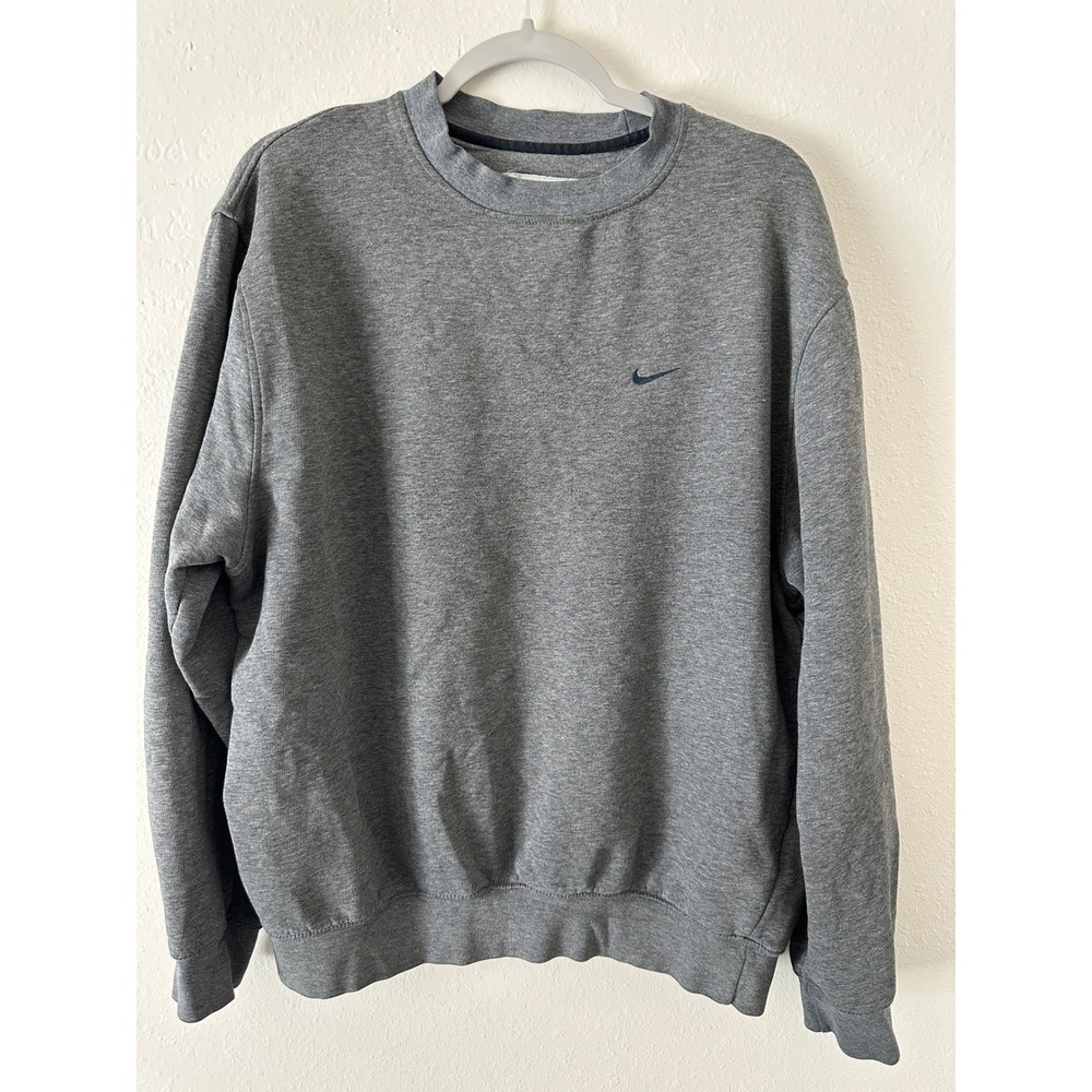 Vintage Nike Sweatshirt Mens Medium Gray Crewneck Swoosh Silver Tag Y2K 2000s
